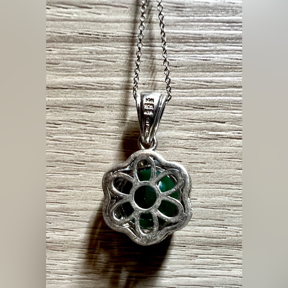 Designer Signed ATR Sterling Silver & 14K Gold Green Chalcedony 18" Necklace - Picture 6 of 7